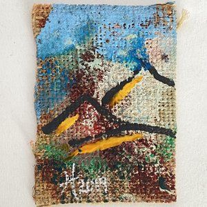 ACEO Mountain Range Original Encaustic Wax Art Painting Tristina Elmes ATC
